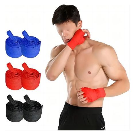 Lot de 3 bandages de boxe en coton - Élastiques, absorbant la transpiration et protecteurs pour les mains, parfaits pour l'entraînement professionnel et le fitness - 3 paires (1/5)