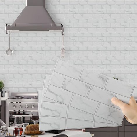 Credence Adhesive pour Cuisine Blanc 12 Pièces,Carrelage Adhesif Mural Cuisine Salle de Bain, Stickers Carrelage Muraux Carreaux Adhesif Autocollant Decoratif 15x30 cm (1/5)