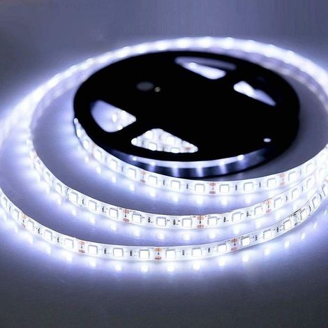 Ruban LED 12V, 5M Bandeau LED Blanc Froid, IP65 Exterieur Etanche Bande Lumineuse 6000-6500K 300LEDs 5050 SMD Dimmable Rubans, Decoupable Autocollant Stripe pour Escalier Chambre TV Déco [Classe éner (1/5)