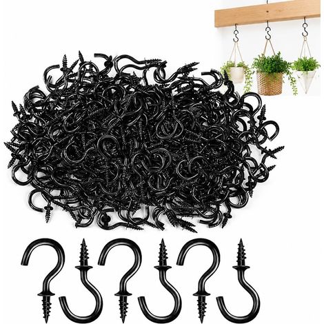 300 Crochets à vis Miniatures Noirs, Crochets filetés en métal avec Finition élégante pour Suspendre Plantes, Tasses, chaînes, décorations et Accessoires Maison (1/5)