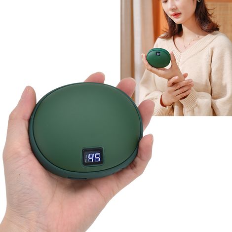 Chauffe-mains portable mini double face grande capacité 10000mAh, chauffe-mains 2 en 1, rechargeable par USB, vert. (1/5)