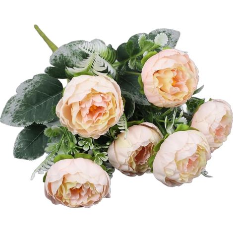 Bouquet de pivoines artificielles en soie avec pétales réalistes et tiges métalliques robustes pour mariage, décoration d'intérieur, centre de table, accessoires de photographie (rose chair) (1/5)