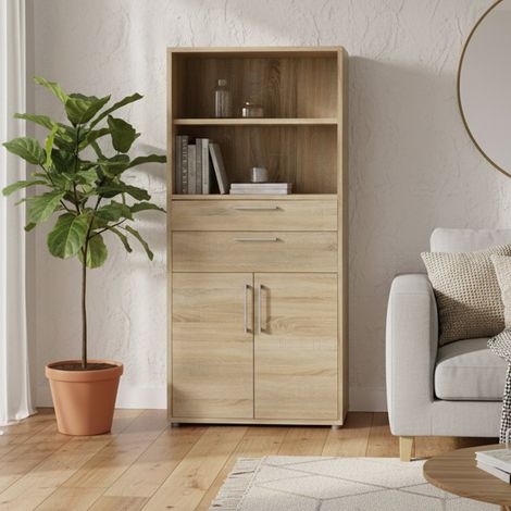 Dmora - Credenza Albidona, Buffet da soggiorno, Madia da salotto, Dispensa da cucina, 89x40 h186 cm, Quercia (1/4)