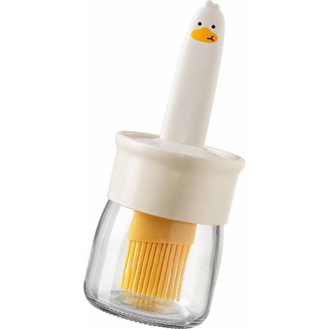 Bouteille d'huile avec pinceau à badigeonner en silicone, distributeur d'huile pour la cuisine, la pâtisserie, le barbecue, beige