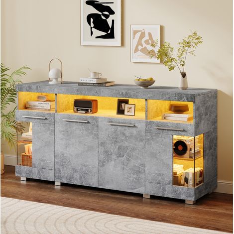 Mueble de salón 140 x 40 x 70 cm con LED, puertas de vidrio templado, gris HAVRYA (1/5)
