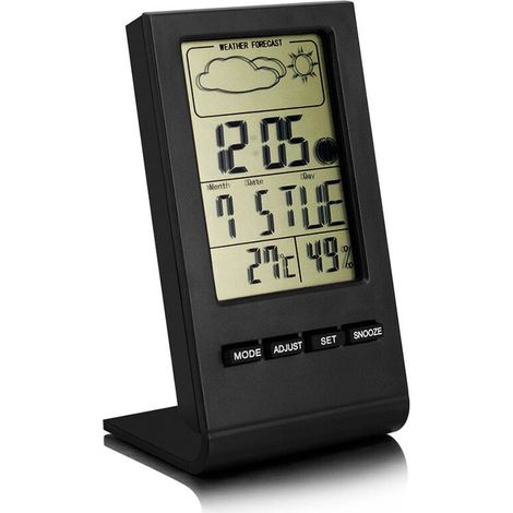 FOREHILL Température et humidité météo horloge électronique grand écran calendrier perpétuel noir (1/4)