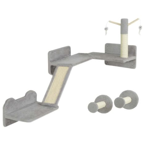 Light Grey 3-Piece Cat Wall Furniture Set with Scratching Posts, Pads, Perches, Wands, and Toy Balls for Active Cats (1/5)