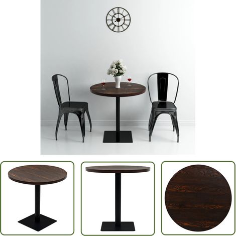 The Living Store Bistrotisch MDF und Stahl Rund 80×75 cm Dunkle Esche - Esstisch - Bistrotisch - Runder Tisch - Holztisch - Wohnzimmer Dekoration (1/5)