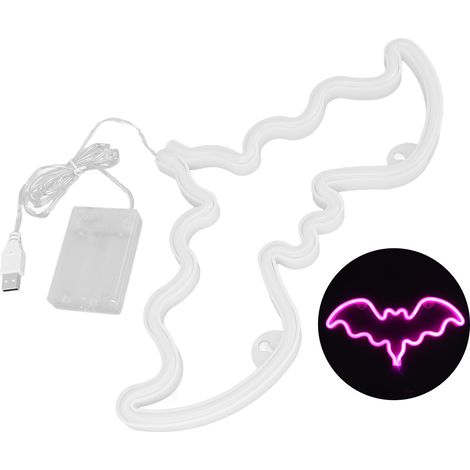 Chauve-souris rose lumineuse d'Halloween, fonctionnant sur USB ou piles, avec 2 trous de suspension, idéale pour une chambre, un salon, un bar ou une fête. (1/5)