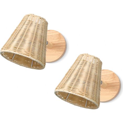 Zwei handgewebte Wandleuchten, Rattan-Wandleuchten, Holz-Wandleuchten, Retro-Wandleuchten, geeignet für Schlafzimmer, Wohnzimmer und Balkone. (1/5)