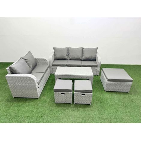 Fimous 8 Seater PE Rattan Wicker Garden Furniture Patio Conservatory Sofa Set with Oblong Coffee Table 3 Seater Sofa Love Sofa 3 Stool (1/4)