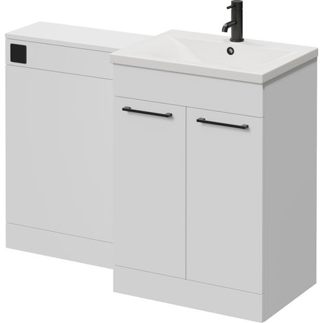 Napoli 460 Cento Gloss White 1200mm 2 Door Vanity Unit Toilet Suite with Glide Basin - 1200mm - Matt Black 160mm HandleWithout Kingston Toilet Pan