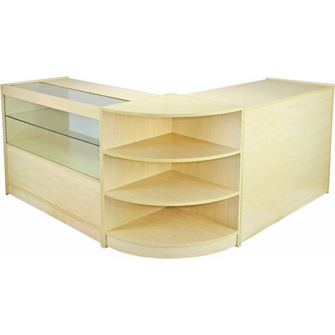 Mostradores Nova para tiendas en color arce – conjunto modular con vitrinas, almacenamiento amplio y diseño profesional (1/5)