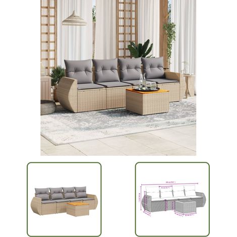 The Living Store 5-tlg. Garten-Sofagarnitur mit Kissen Beige Poly Rattan - Gartenmöbel - Outdoor Möbel - Rattan Gartenset - Lounge Set - Esstisch (1/3)