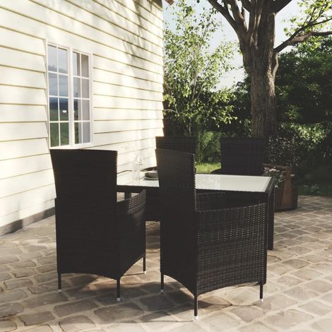 Salon de jardin 5 pcs Ensemble Table et Chaise de Jardin - avec coussins Résine tressée Noir BV185809 - BonneVie (1/5)