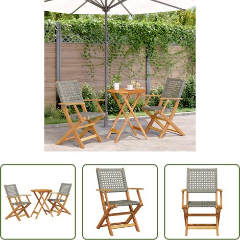 vidaXL Gartentisch -  3-tlg. Bistro-Set Grau Poly Rattan und Massivholz (1/5)