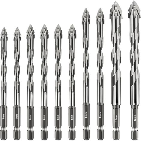 Set di punte da trapano eccentriche a quattro taglienti - set di punte da trapano per piastrelle con inserti in metallo duro (5/5/6/6/6/6/8/8/10/12 mm) (1/5)
