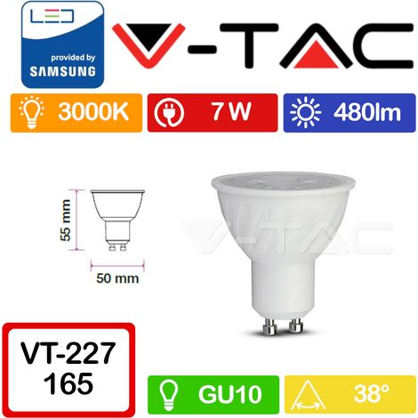 V-TAC PRO VT-277 Faretto LED GU10 con Chip Samsung 7W 38° Bianco caldo - 3000K