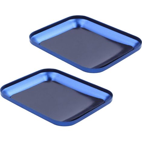 Deux plateaux à vis pratiques en alliage d'aluminium avec supports magnétiques, compatibles avec les télécommandes, les téléphones portables et les outils de réparation automobile, bleus. (1/5)