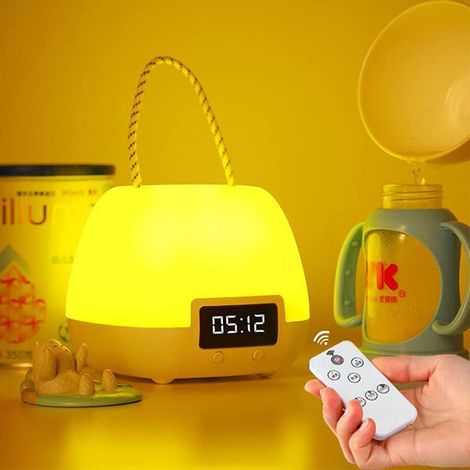 LED-Nachtlicht für Kinder, tragbare Nachttischlampe mit Uhranzeige, Nachtlicht mit Fernbedienung für Kinder, Baby-Nachtlicht, geeignet für Babyzimmer, Schlafzimmer, Wohnzimmer