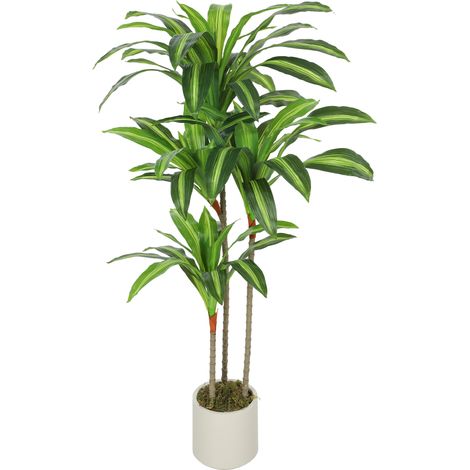 Plante Artificielle de Dracaena Verte en PEVA et Bois avec Pot Conteneur en PP et Ciment, 60x40x120 cm (1/5)