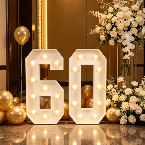 Chiffre lumineux à LED 60, décoration pour une fête d'anniversaire de 60 ans, chiffres lumineux pour les anniversaires et les dates importantes, Luminaire (1/5)