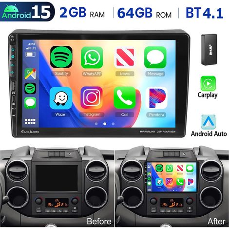 Autoradio Android 15 avec CarPlay et navigation GPS pour Peugeot Partner 2008-2017 avec port USB Type-C - 2+64G DAB+ (1/5)