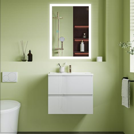 600x520mm White Wall-mounted Vanity Unit With Soft Close DrawersStorage SpaceArtificial Stone Basin (1/5)