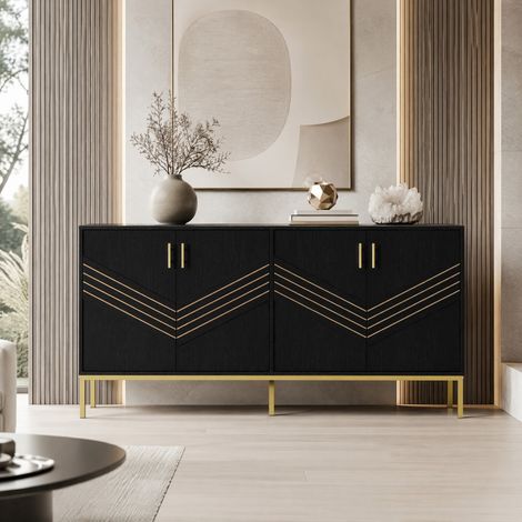 Credenza a 4 ante 160 x 40 x 80,5 cm, MDF nero e legno HAVRYA (1/5)