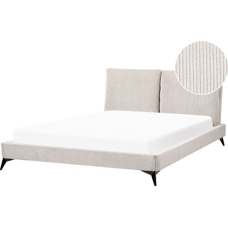 Cama con somier moderno tapizado de pana somier de listones cabecero acolchado 160 x 200 cm beige claro Melle (1/5)
