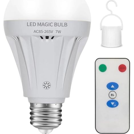 (Lumière blanche) Ampoule LED rechargeable avec télécommande, durée de vie de 25 000 heures. (1/5)