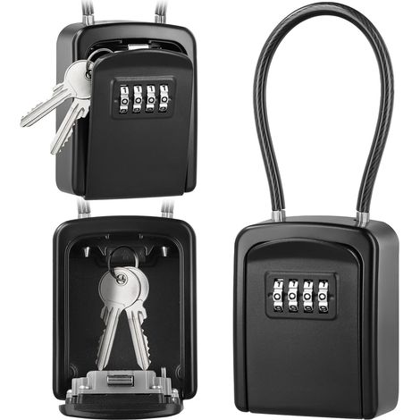 Boîte à clés avec code 4 chiffres, étanche pour extérieur, en alliage d'aluminium, pour garage maison bureau et école (1/5)