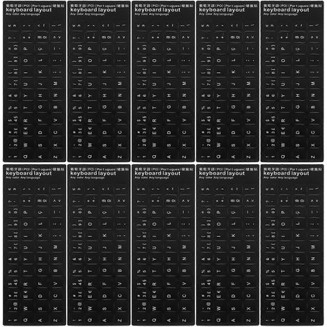 Lot de 10 autocollants pour clavier, fond noir et lettrage blanc.-18.00X6.50X0.50CM-White (1/3)