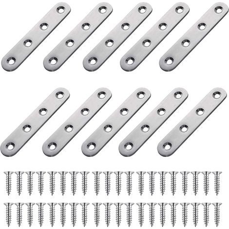 CCYKXA Stainless Steel Flat Bracket │ 10 Pieces Perforated Metal Flat Brackets │ Flat Straight Brackets Flat Metal Angle Plates │ for Wood Furniture Connection (76x16mm)