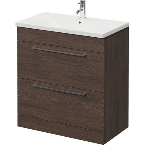 Napoli 460 Brown Oak 800mm 2 Drawer Vanity Unit with Glide Basin - 800mm - Chrome 480mm Handle