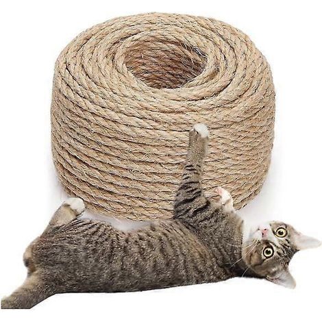Corde en sisal pour griffoir à chat, arbre à chat, tour de remplacement, pour réparer, recouvrir ou fabriquer soi-même un griffoir (naturel, 4 mm, 15 m) (1/5)
