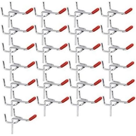 Lot de 25 crochets robustes en acier inoxydable pour panneaux perforés, crochets porte-outils de 50 mm pour marteau, tournevis, clés, atelier de gar(trous de 32 mm) (1/5)