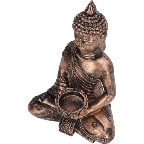 Statua di Buddha color rame, in resina resistente, multiuso, stabile, di dimensioni adatte, utilizzabile anche come portacandele decorativo per la meditazione (1/5)