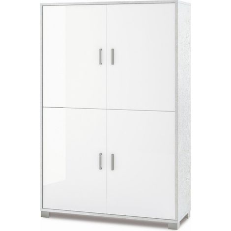 Aparador 4 puertas moderno mueble de almacenaje para salón Maray - Blanco - Blanco brillante