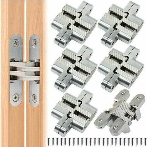 6 pièces Pliante Charnière cachée Croix charnières, Fermeture Charnière Invisible, Armoire Cintrées Charnières, Meubles Porte Coin Plié en Acier Installation Facile pour Porte Placard Meubles (1/5)