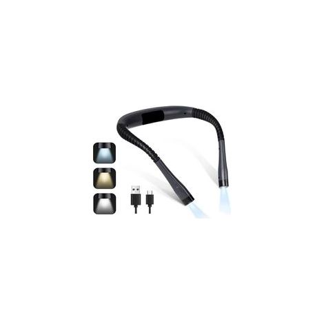 Lampe de Lecture de Cou Rechargeable au Lit, 3 Couleurs, 3Niveaux de Luminosité, Bras Pliables, Longue Durée de Vie, Parfaite pour la Lecture,Le Tricot,la Réparation [Classe énergétique A] (1/4)