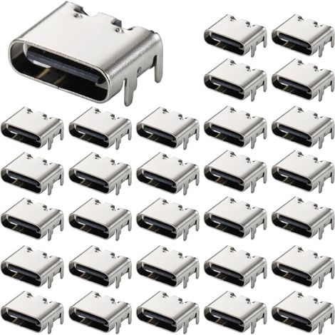 Lntyq 30 Pièces Prise USB-3.1 USB C, connecteur Femelle 6 Broches Type-c pour la Conception de Circuits imprimés, Bricolage, Charge à Courant élevé - SMD, SMT