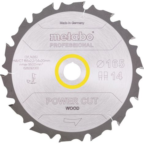 METABO Sägeblatt "power cut wood - professional", 165x2,0/1,2x20 Z14 FZ/FA 10° (628292000) (1/3)