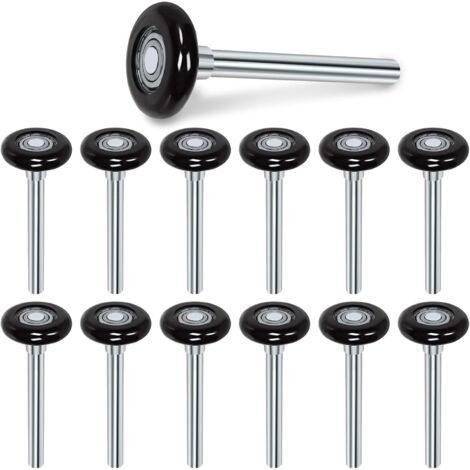 BUNTHAUS 12PCS 1.8inch noir silencieux rouleau de porte de garage roue de porte en nylon remplacement rouleau de garage, double cage renforcée, étanchéité 6200zz roulement à billes tige de 4 pouces (1/5)