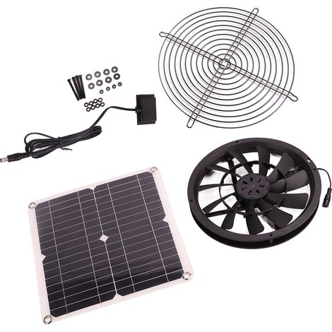 Kit de ventilateur d'extraction solaire 18 V 12 W étanche, ventilateur de refroidissement rond à panneau solaire CC sans balais pour atelier ou maison pour animaux. (1/5)