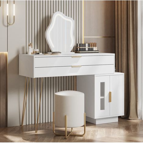 scrivania compatta 100x40 con specchio LED bianca OKMYHOME (1/5)