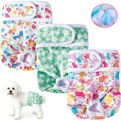 Braguitas sanitarias para perras,Paquete de 3,Talla M (Cintura: 35-60 cm),Braguitas protectoras antiacoso para perras,Pañales para perros (1/5)