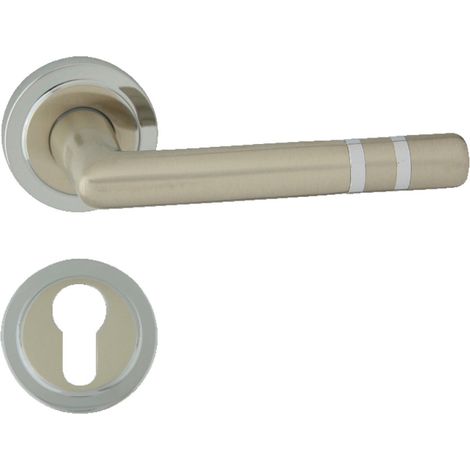 DOMINO Poignée de porte PALLAS R M6 M9 PZ Poignée avec plaque PZ pour cylindre profilé Chrome/nickel brillant (1/5)