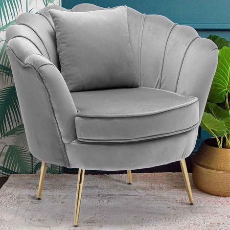 Poltrona Sedia Relax Tessuto Velluto e Metallo Imbottita Design Moderno Grigio (1/5)