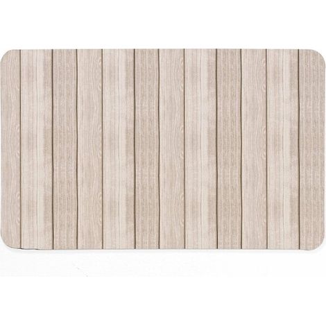 Bricoline – Tapis de bain ultra-absorbant 50x80 cm – Effet bois marron clair – Surface antidérapante – Séchage rapide et facile à nettoyer